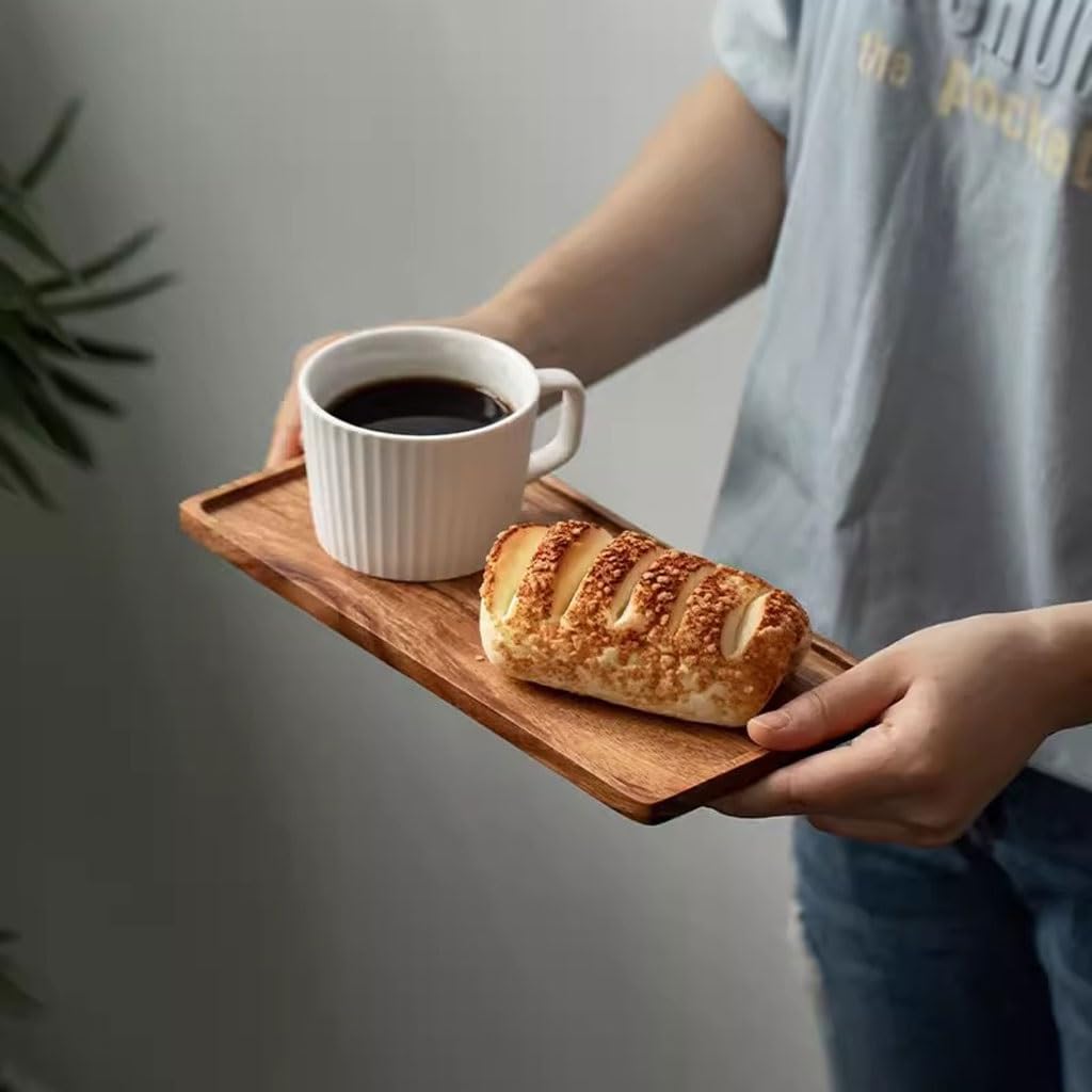 Plateau De Cafétéria Plateau À Thé en Bois Japonais Plateau À Tasses en Bois Massif pour La Maison Petit Café Hôtel Salle À Manger Plateau Rectangulaire Plateaux De Serv,B