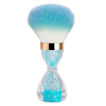 Nail Dust Brush, Gradient Blue Fluffy Bristle Nail Cleaning Brush with Quicksand Handle, Nail Glitter Powder Remover Brush for Salon & Home DIY Manicure