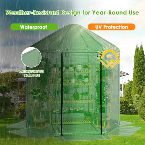 Image of MU 7x7x7.6 FT Greenhouses for Outdoors, Heavy-Duty Green House for Outside, Walk in Winter Greenhouse with 180g Double Layer PE Cover, Ground Stakes, Great for Garden /Patio /Backyard
