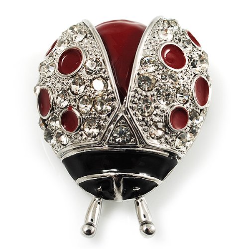 Avalaya Red Enamel Ladybug Brooch (Silver Tone) #TOP7