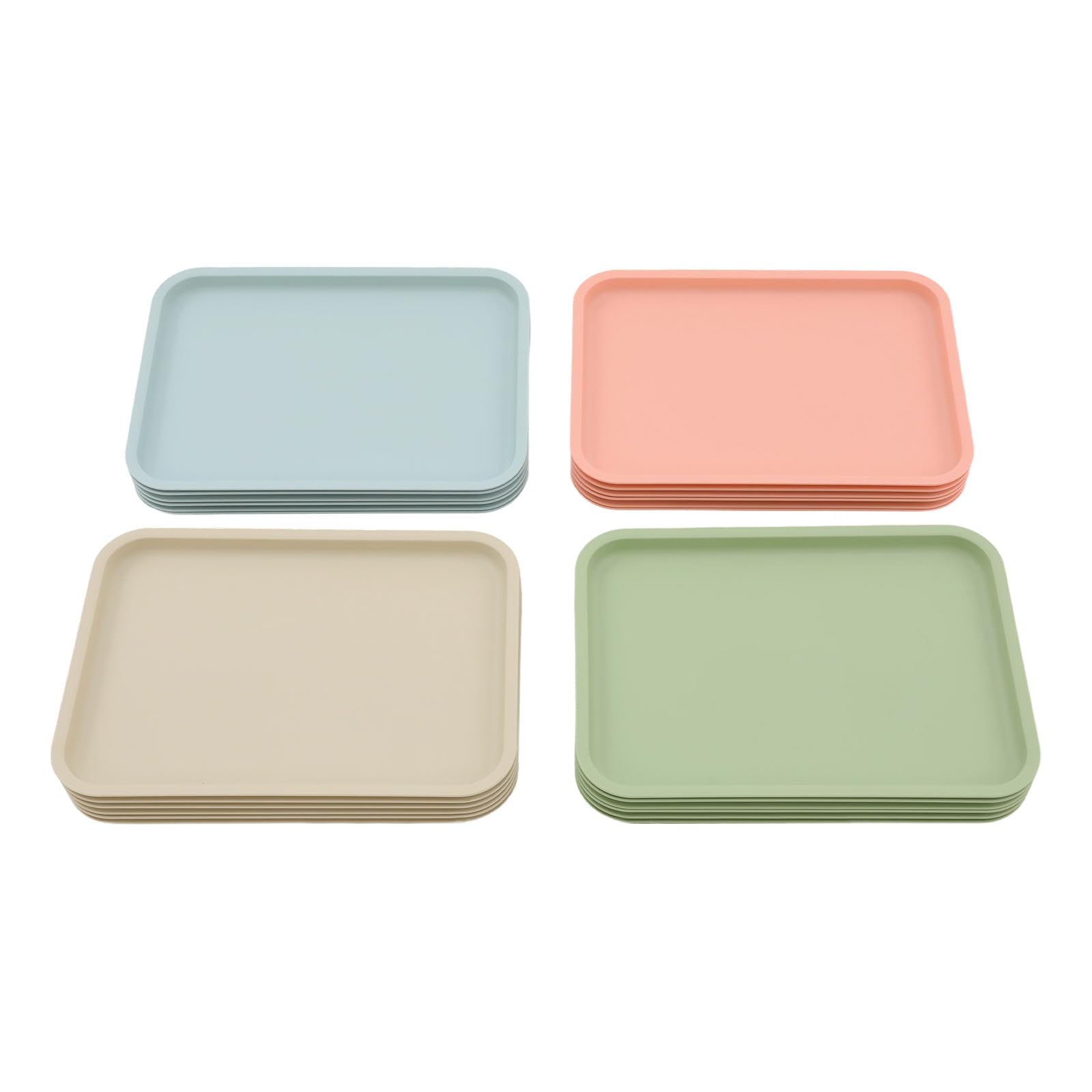 Bandeja para servir 36 x 27 cm, plástico PP, juego de 24 unidades, 4 colores, resistente, antideslizante (rosa, verde, azul y caqui)