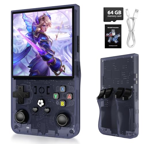 R36MAX Game Console,4.0 Inch IPS Screen Linux System with 64GB TF Card,Retro Gaming Console,Retro Game Console for Adults,4000mAh Battery (Gray)