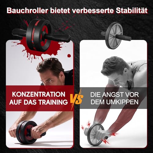 EnterSports Bauchroller, Bauchmuskeltrainer, Bauchmuskelroller mit Zwei Kniematte, Bauchrad Für Bauchmuskeltraining, Bauchtrainer für Zuhause, Geeignet für Anfänger, Fortgeschrittene und Profis