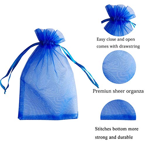 Pimuza Pack Of 50 4X6 Inch Gift Wrap Bags Royal Blue, Organza Sheer Fabric Sturdy Material, Drawstring Organizer For Baby Shower Favor, Celebration, Church, Rose Petals, Cosmetic, Ring, Earring, Watch #TOP1