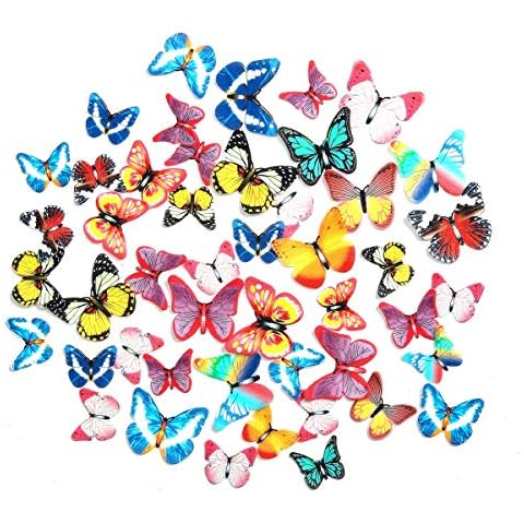GEORLD 48Pcs Edible Cupcake Toppers Cake Butterfly Decoration Birthday Party Mixed Size & Colour Cover