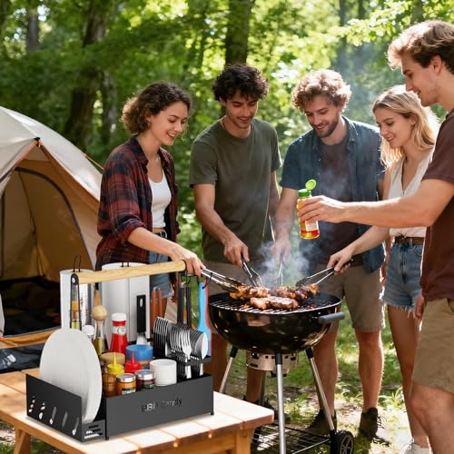 GUIBUKEYAN Grill Caddy, BBQ for Outdoor Grill with 2 Paper Towel Holders, Picnic BBQ Condiment Utensil Organizer Caddy for Outdoor Cooking, Rv, Camping Essential, Camper Must Haves,Gifts for Men - Image 3