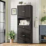 HIFIT Tall Bathroom Storage Cabinets, Modern Linen Storage Cabinet with 4 Doors & Shelves & Drawer, 67' H Tall Storage Cabinet Freestanding for Bathroom, Living Room, Kitchen & Dining, Pantry, Black
