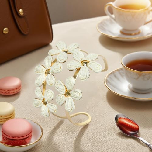 Raffia Flower Cuff Bangle Bracelet for Women, Adjustable Boho Floral Wide Open Bangle for Summer Beach, Handmade Trendy Rattan Jewelry3