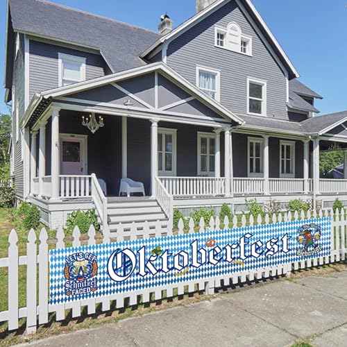 Oktoberfest Banner Decoración, 118 x 19,7 pulgadas, Oktoberfest bávaro, decoración de fiesta azul y blanco con guirnalda, Oktoberfest, interior y exterior, decoración para tiendas de cerveza, jardín