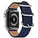 Produktbild BesBand Armband Kompatibel mit Apple Watch Armband 42mm 44mm 38mm 40mm,Top Leathe Ersatz-Uhren armbänder für das iWatch Band Serie 6/5/4/3/2/1,SE,Edition Frauen Männer(42mm 44mm, Dunkel Blau&Silber)