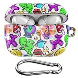 Cavka Case Compatible with Airpods Pro & Pro 2 Airpods 3-2-1 Gen Hippie Plastic Shell Cool Alien Full Body Cute Teen Portable Trippy Crazy Lock Clip Design Print Protective Cover with Keychain