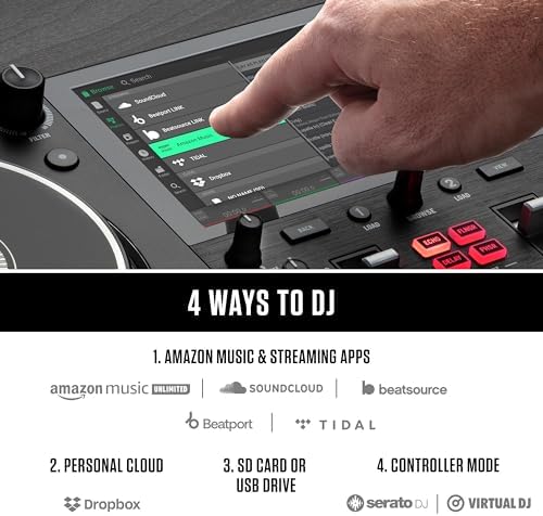 Numark Mixstream Pro+ Samodzielny DJ kontroler, streaming z Amazon Music Unlimited, mikser, ekran dotykowy, WiFi, głośniki, do Serato i Virtual DJ
