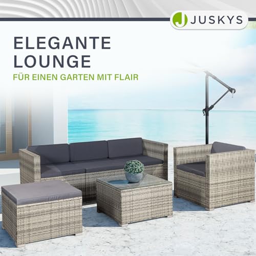 ArtLife Polyrattan Lounge Punta Cana L grau-meliert – Gartenlounge für 4-5 Personen – Gartenmöbel-Set mit Sessel, Sofa, Tisch, Hocker – Bezüge Dunkelgrau - 4