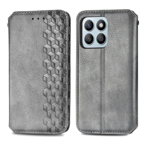 Housse Honor X8C 4G portefeuille cuir PU gris avec range-carte blindé