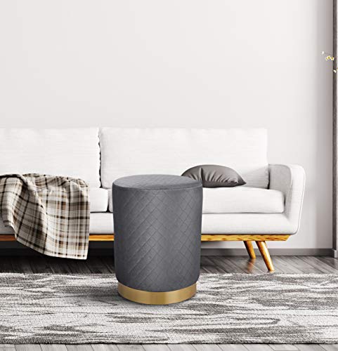 BIRDROCK HOME Velvet Round Ottoman Foot Stool with Lattice Design and Gold Trim - Soft, Padded Foot Rest for Living Room or Bedroom – Decorative Foot Ottoman for Chair, Rocking Chair or Couch (Grey) by BIRDROCK HOME - Image 5