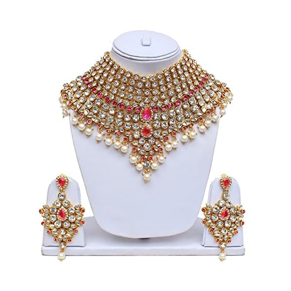 Lucky Jewellery Semi Bridal Dulhan Dulhan Wedding & Engagement Necklace Set with Mang Tikka for Girls & Women (1815-L1SS-KD124-) - Image 4