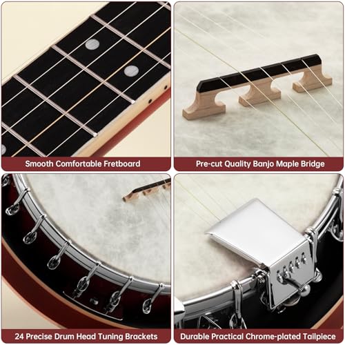 Banjo gaucher 5 cordes Kmise pour débutants cherchant un pack complet de 96,5 cm - 6