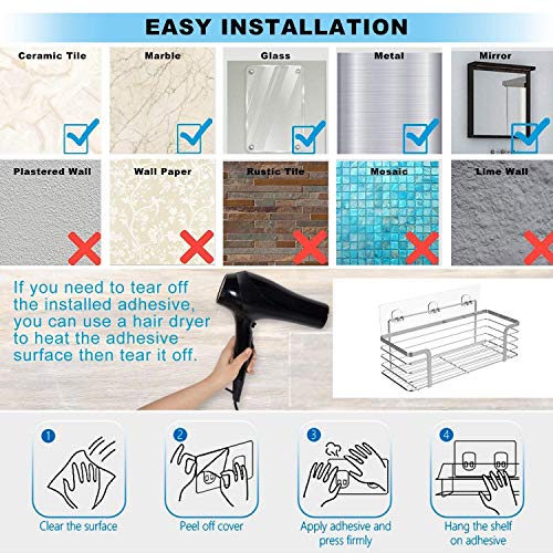 Kesol Shower Caddy + Soap Dish With Hooks For Hanging Sponge And Razor, Shower Organizer Shampoo Holder, No Drilling Adhesive Wall Mounted, Rustproof Sus304 Stainless Steel- 2 Pack #TOP6