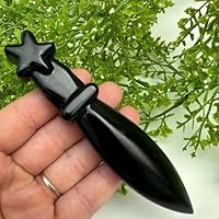 AtkitS Cristal Obsidiana Natural Daga Cristal Tallado a Mano