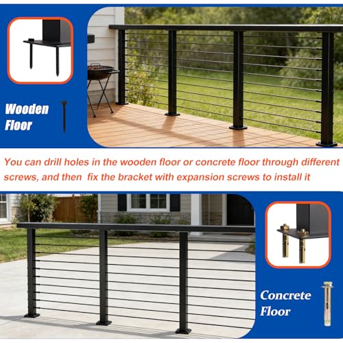 12-20 FT Black Cable Railing Post Kit with Handrail, 4 Pack 36\" Level Posts, 206FT 1/10\" Wire Rope, Indoor Outdoor Cable Railing System Kit, Upgraded Matte Black Finish, DIY Deck & Porch Railing