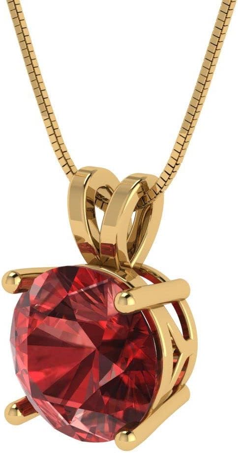 Clara Pucci 14K Yellow Gold Plated Solitaire 16" Box-Chain Necklace - Sterling Silver 3ct Round Cut Garnet Pendant - Image 2