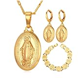 Virgin Mary Necklace Jesus Pieces Jewelry 18K Stamp Pendant Bracelet Earrings Jewelry Set