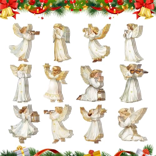 36 Pcs Christmas Wooden Angel Ornaments Pack, Xmas Tree Hanging Farmhouse Ornaments for Christmas Tree Holiday Party Home Decor (Angel 1)