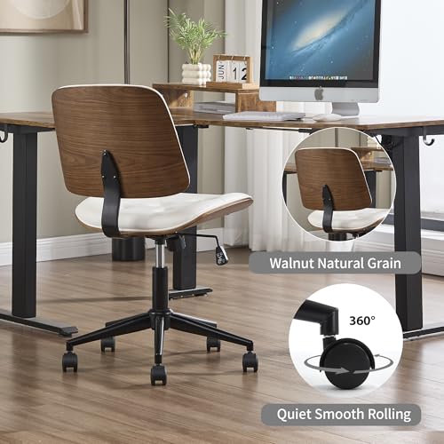 Image of Armless Rolling Office Desk Chair, Adjustable Height Computer Chair, White