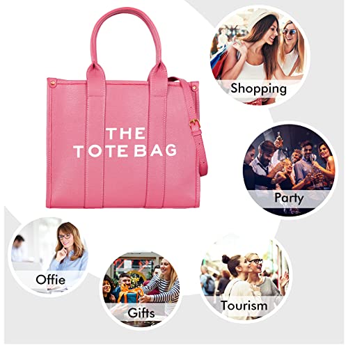 Jqalimovv The Tote Bags For Women - Large Pu Leather Tote Bag Trendy Travel Tote Bag Handbag Top-Handle Shoulder Crossbody Bags (Rose Red) #TOP6