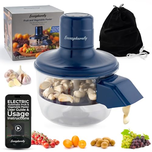 Eccospherely Automatic Electric Peeler, 1300mAh Cordless Rechargeable Fruit & Vegetable Peeling Machine,Easy-Clean Multi-Function Tool for Garlic, Cherry Tomato & Plum