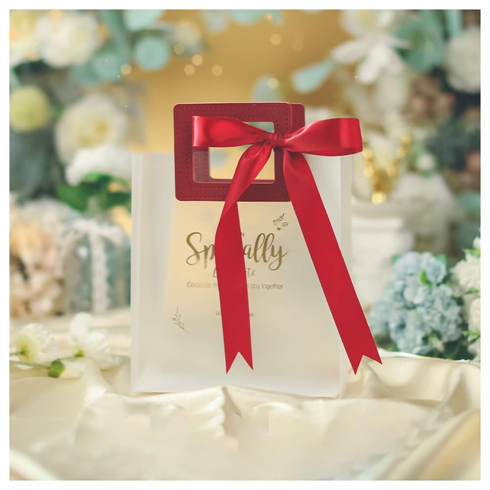 Sacs cadeaux transparents avec poignées pour mariage anniversaire et pochette ruban