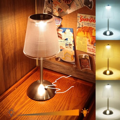 Amingulry Cordless Table Lamp, 4000mAh Rechargeable Battery Operated Lamp, 3 Color Modes & Stepless Dimmable LED Touch Lamp, Portable Retro Metal Beside Lamps for Bedroom Home Desk(Silver Nickel)