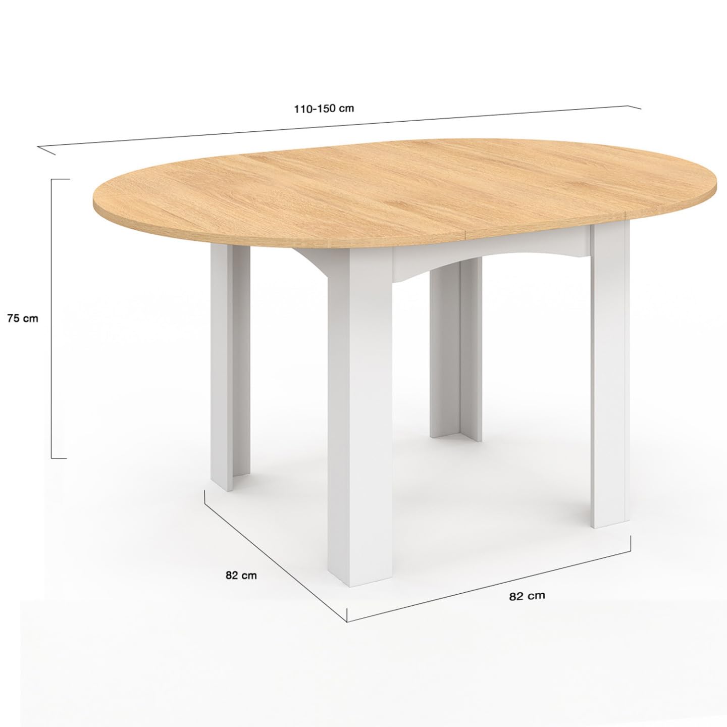 IDMarket - DONA tavolo da pranzo rotondo allungabile 4-8 persone piano faggio bianco 110-150 cm