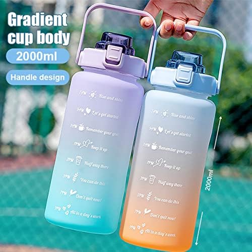 Hatieo 2 Litre Water Bottle, Big Water Bottle with Straw, Leakproof Sport Water Bottle with Time Markings Reminder, Motivational Water Bottle for Fitness, Camping Yoga Trave Gym Outdoor Sports