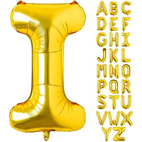 Lovoir 40 Inch Large Gold Letter I Balloons Big Size Jumbo Mylar Foil Helium Balloon for Birthday Party Celebration Decorations Alphabet Gold I Cover