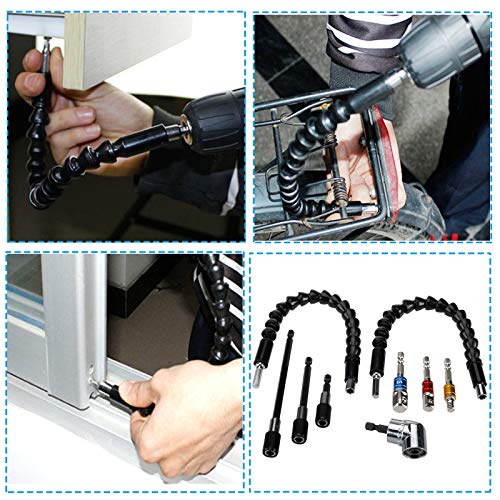 Highfree Extension Bar Hex Shank Socket Adapter Drill Bit, Flexible Drill Bit Extension, Impact Socket Square Nut Driver Bit, Screwdriver Bit Holder And 1/4 Hex Angle Drill Attachment #TOP6