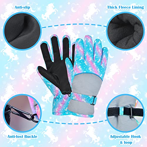 Pamaid Kids Winter Snow Gloves Waterproof Ski Gloves For Girls, Outdoor Windproof Warm Snowboard Gloves (Blue) #TOP3