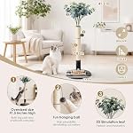 41.5" Cat Scratching Post, Nature Sisal Rope Cat Tree Durable Scratcherwith Hanging Ball, Interactive Mouse Toy, Rubber Brush, 3-Layer Stable Wood Base & Balls Track Toy for Indoor Cats - Image 5