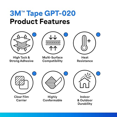 Image of 3M GPT-020 Double Coated Tape, High Tack Acrylic Adhesive, Bonding, Attaching, Clear, 0.5 in x 50 m, Case of 24 Rolls