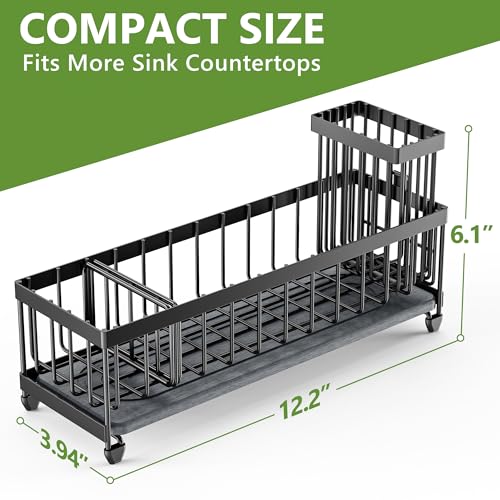 image for Cisily Extra Large Sink Caddy Organizer with Drying Stone, Black Spong