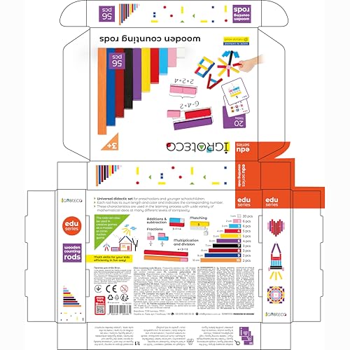 Igroteco® Rechenstäbe Set – Pädagogisches Spielzeug für Kinder zur Entwicklung mathematischer Fähigkeiten und motorischer Fertigkeiten mit bunten Holzstäben und Aufgaben