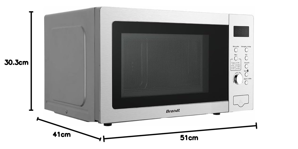BRANDT - GE3000X - Micro onde Grill - 30L - 700W - Grill 1200W - Dimension produit nu HxLxP (mm) 303X510X410 - Minuterie 60 min - Autoprogrammes - Inox