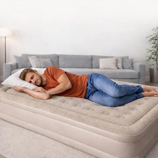 ReTvox Air Mattress Single Bed with Built-in Rechargeable Electric Pump, Size 190×100×40 cm, Portable Foldable Guest Bed w...