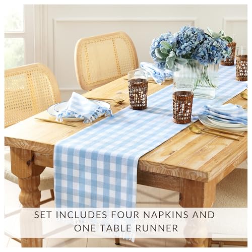 Elrene Home Fashions Set 4 Servilletas y Camino de Mesa Azul miniatura 4