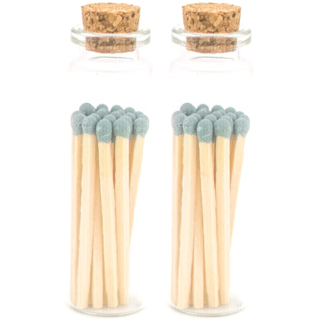 River Birch Decorative Matches in a Bottle with Striker - Cute & Colored - 2 Bottles, Frost Blue Tip, 40 Matches