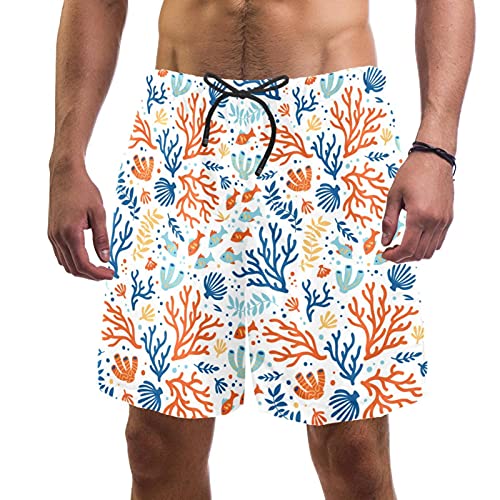 Short de bain pour homme confortable qui sèche vite, motif poissons corail L