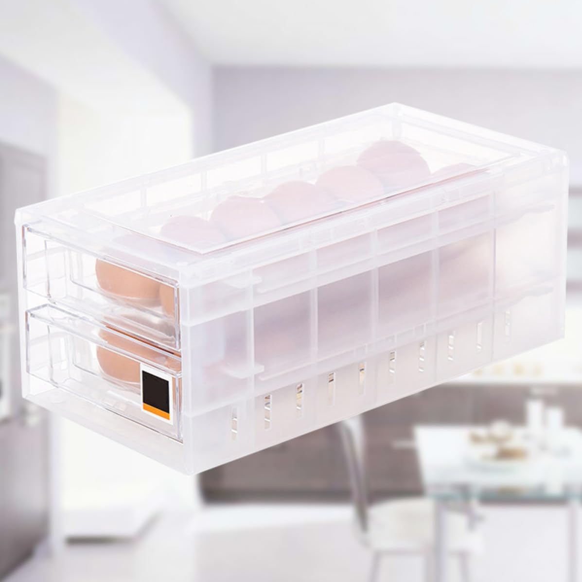 Double Layer Drawer 24 Grid Egg Box PP Refrigerator Storage