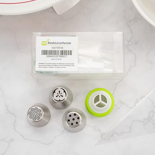 Miniatura 4 de Restaurantware Pastry Tek - Juego de puntas de tubería rusas, 17 piezas duraderas para decoración de tartas, 6 puntas de tubería, 10 bolsas de