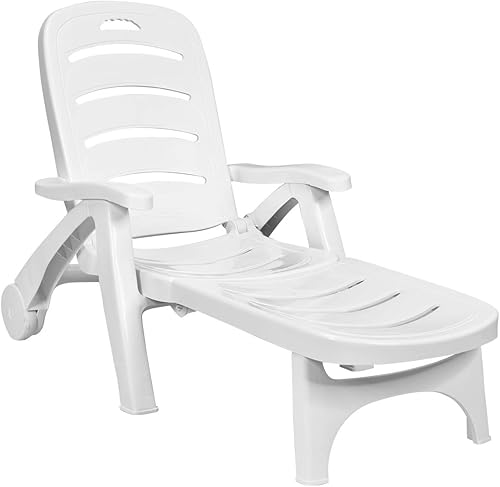 Giantex Sillón plegable para exteriores con ruedas, 5 posiciones de respaldo ajustables, tumbona reclinable ligera adecuada para patio, patio