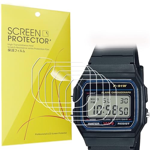 Lamshaw F91W-1 Screen Protector, [6 Pack] Full Coverage TPU Clear Film Compatible with F91W-1 / F-91W Classic Resin Strap Digital Sport Watch (6 pack)